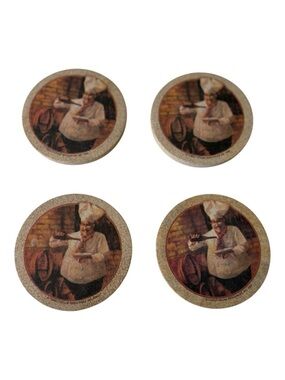 Thirstystone Chef Illustration Round Coasters - Brown/Tan set of 4